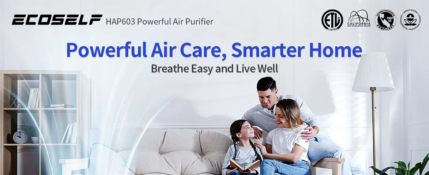 Ecoself Air Purifiers for Home Large Room, with Smart Mode & PM2.5 Air Quality Display, 22dB Sleep Mode & Aromatherapy,Cover Up to 1295 Ftยฒ with 2X Powerful Purification & 360ยฐAir Outlet,HAP603, Bright White