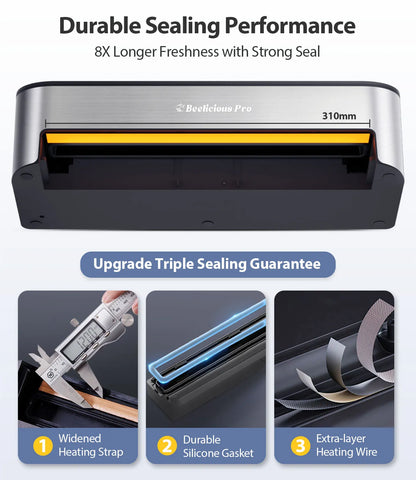 Vacuum Sealer Machine, Beelicious 85KPA Fully Automatic 8-IN-1 Food Sealer with Bags Storage, Build-in Cutter, Moist Mode, Air Suction Hose
